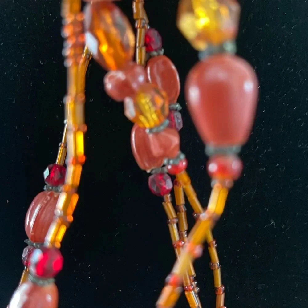 Beaded long necklace glass orange boho casual - Picture 9 of 10